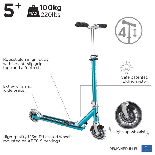Globber Roller FLOW ELEMENT LIGHTS Gyerek Roller LED Kerekekkel Aqua Blue – alternatív kép 3