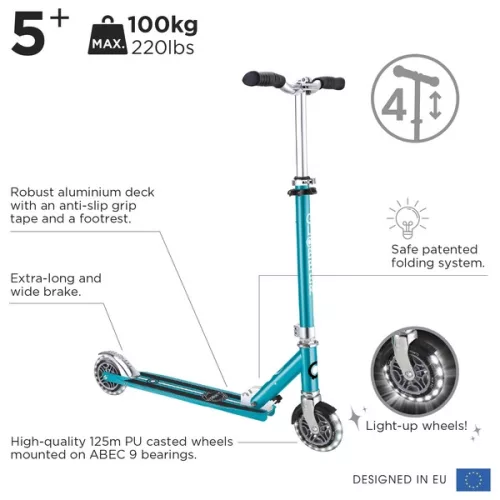 Globber Roller FLOW ELEMENT LIGHTS Gyerek Roller LED Kerekekkel Aqua Blue, 3–5 év, Többszínű