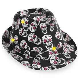 Villogó koponyás trilby kalap, 58 cm, halloweeni kellék