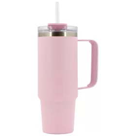   Rozsdamentes acél kulacspohár szívószállal, 900 ml, rózsaszín
