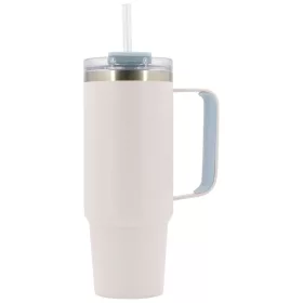   Rozsdamentes acél kulacspohár szívószállal, 900 ml, bézs