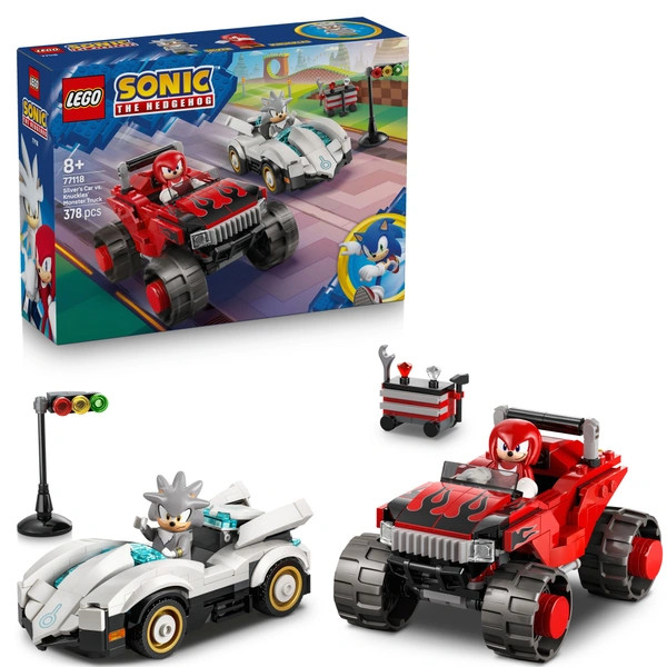 LEGO Sonic the Hedgehog Silver autója és Knuckles szörnyeteg teherautója között 77118 – alternatív kép 1