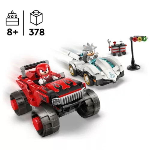 LEGO Sonic the Hedgehog Silver autója és Knuckles szörnyeteg teherautója között 77118