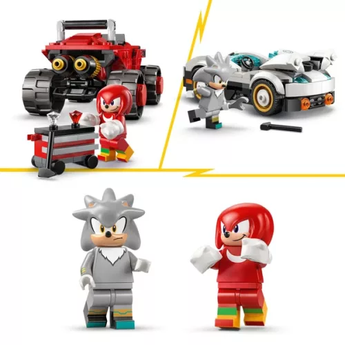 LEGO Sonic the Hedgehog Silver autója és Knuckles szörnyeteg teherautója között 77118