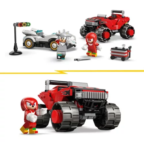 LEGO Sonic the Hedgehog Silver autója és Knuckles szörnyeteg teherautója között 77118