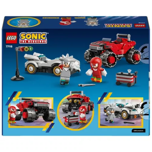 LEGO Sonic the Hedgehog Silver autója és Knuckles szörnyeteg teherautója között 77118