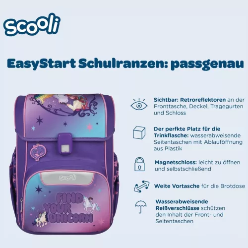EasyStart Unicorn Academy iskolatáska szett, 5 részes