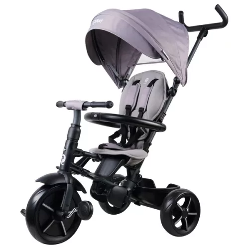 QPlay Rito STAR tricikli és babakocsi kormánykerékkel és tetővel, szürke