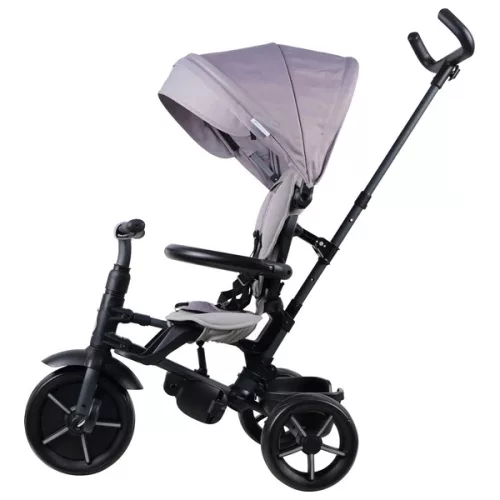 QPlay Rito STAR tricikli és babakocsi kormánykerékkel és tetővel, szürke