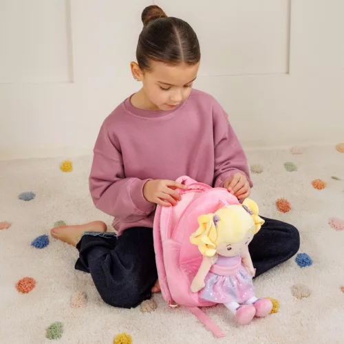 Ivy & Lily hátizsák szövetbabával, 2 részes szett, rózsaszín