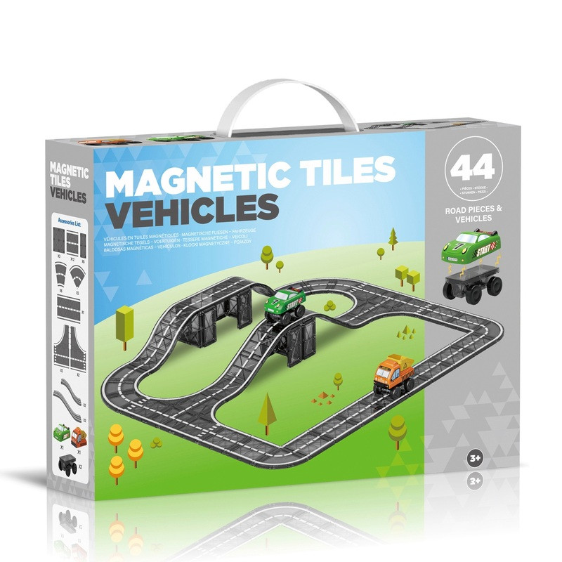 Magnetic Tiles mágneses építőkocka, járműves készlet, 44 darabos, fő nézet