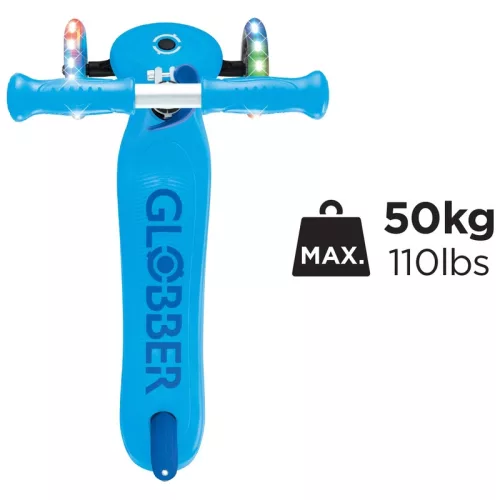 Globber Tri-Scooter PRIMO PLUS LIGHTS gyerekroller LED kerekekkel, világoskék