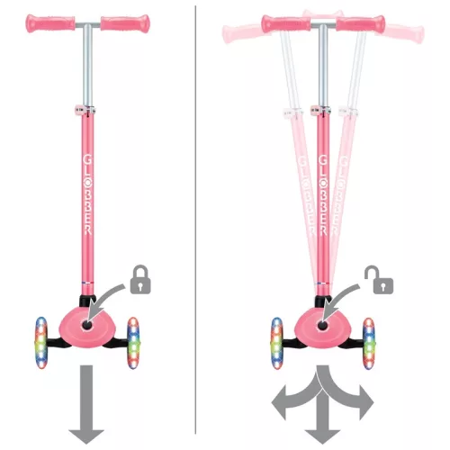 Globber Tri-Scooter PRIMO PLUS LIGHTS gyerekroller LED kerekekkel, pink