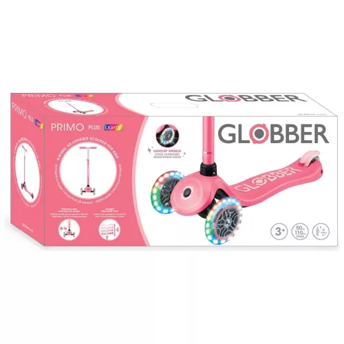 Globber Tri-Scooter PRIMO PLUS LIGHTS gyerekroller LED kerekekkel, pink
