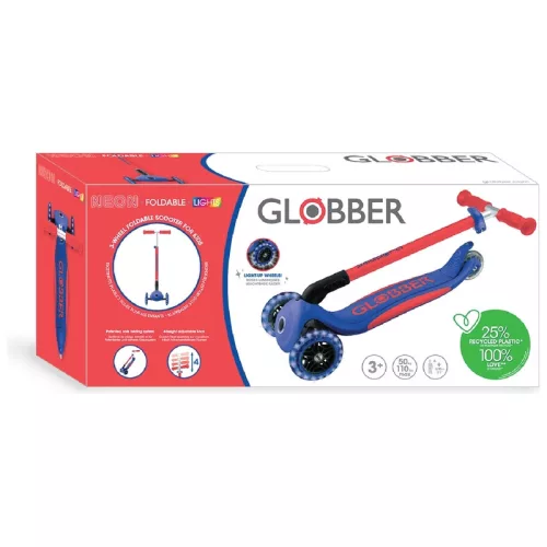 Globber NEON LIGHTS világító összecsukható gyerekroller, piros/kék