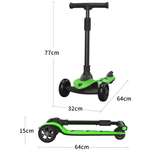 Lamborghini összecsukható roller LED kerekekkel, zöld