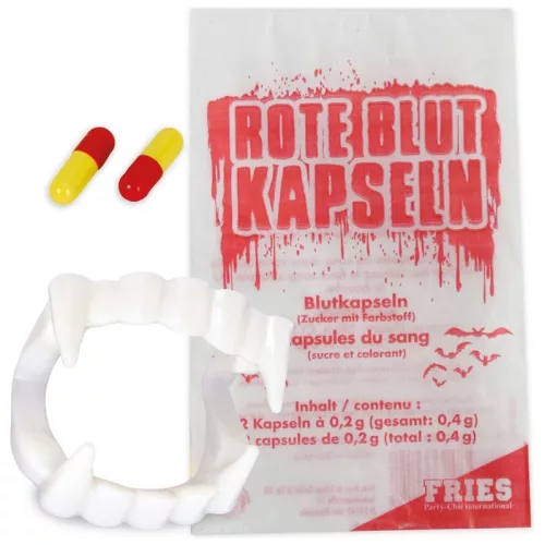Vámpír szett vámpírfogsorral és művérkapszulákkal