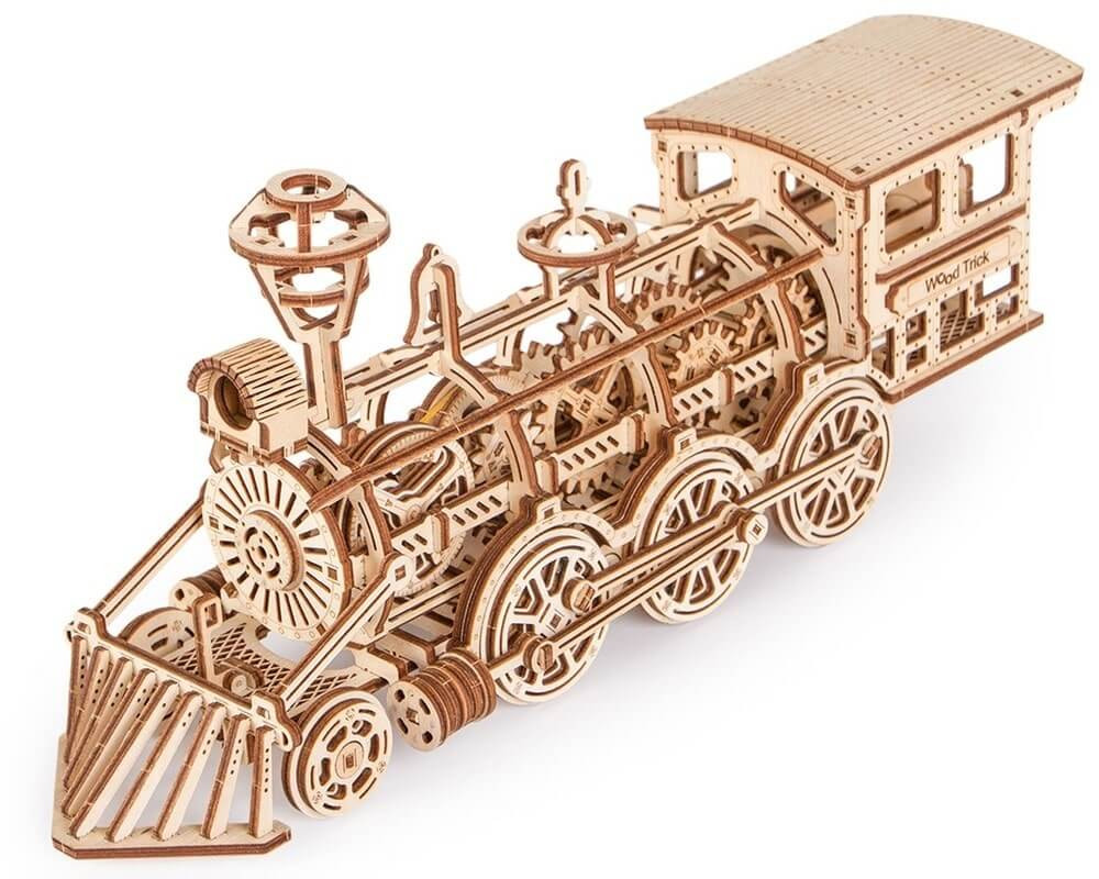 Wood Trick R17 gőzmozdony 3D fa mechanikus modell – fő nézet